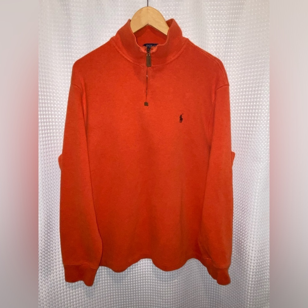 2/60$ Vintage POLO RALPH LAUREN ribbed knit 1/4 zip sweater‎ size XL - Tangerine